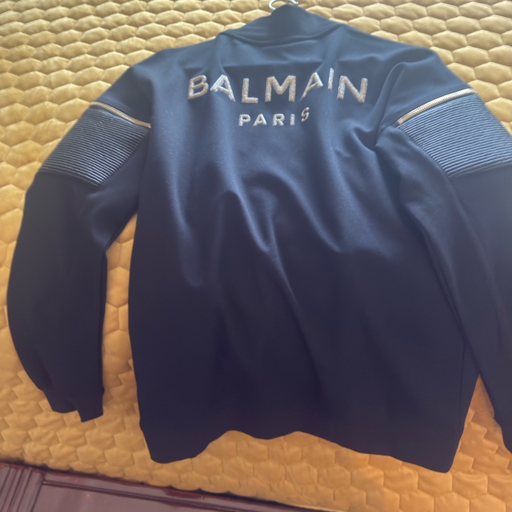 Balmain Blue Bomber Jacket with Logo